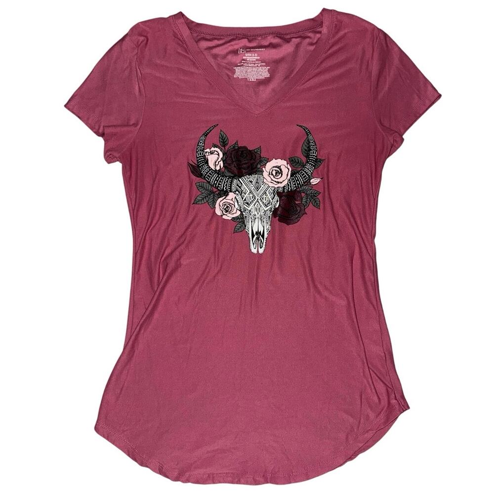 Junior Womens Pink Cow Skull No Boundaries Cap Sleeve Shirt Size small 3-5 EUC